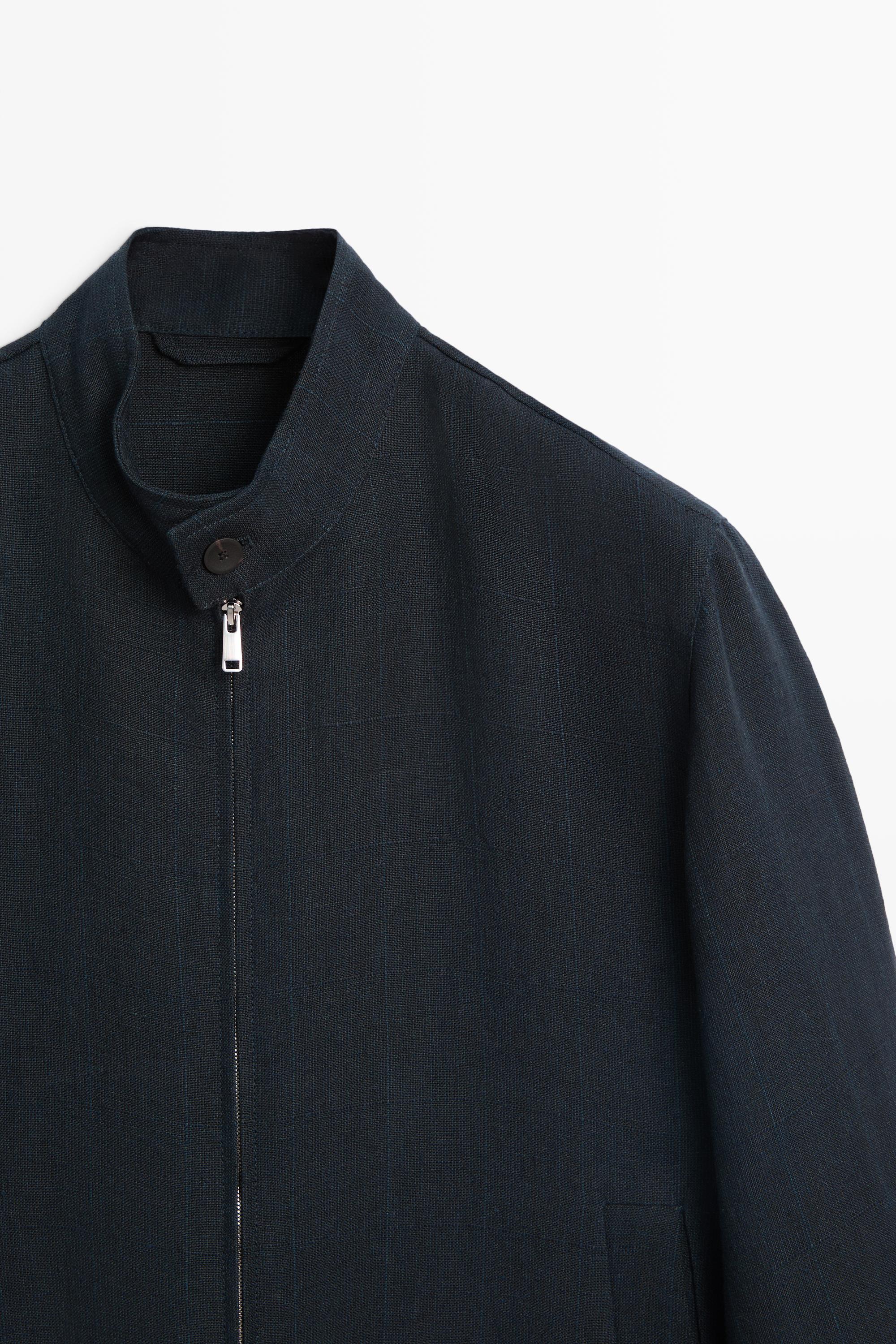 Blouson col officier 100 % lin